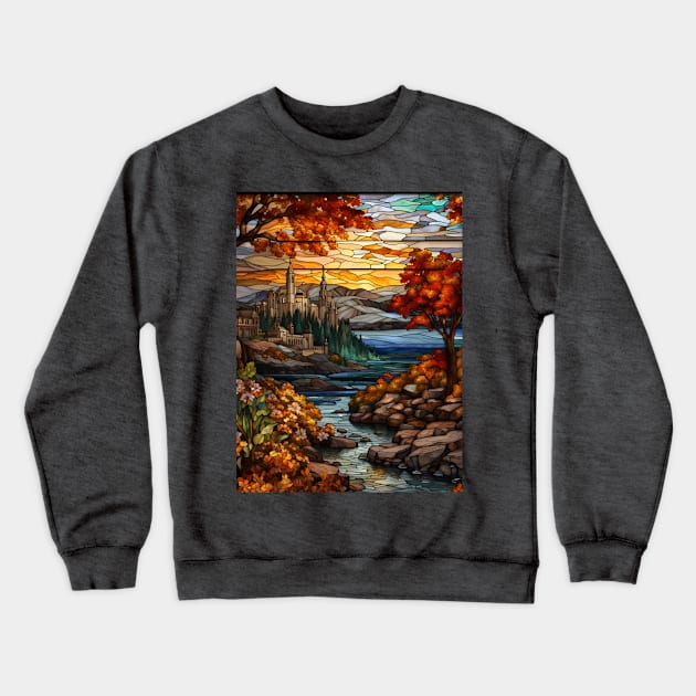 Stained Glass Window Of Autumn Scenery Crewneck Sweatshirt by Chance Two Designs